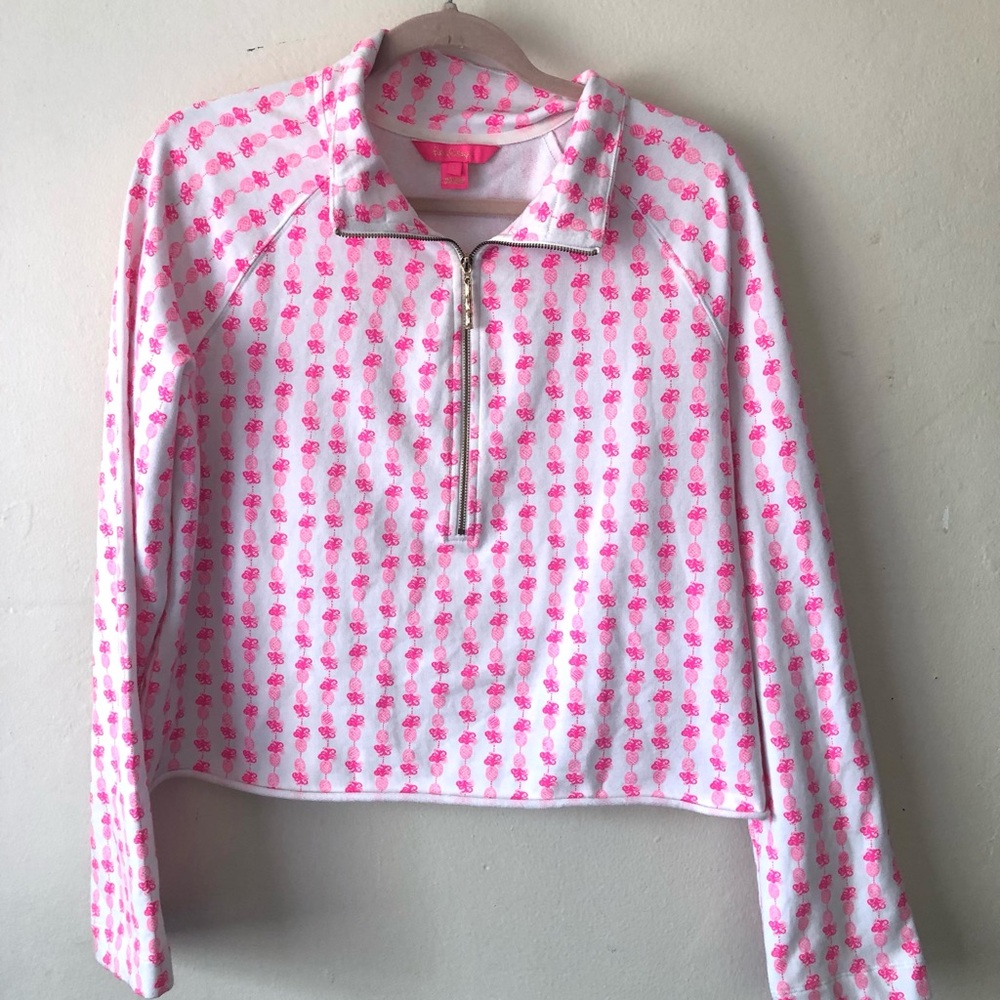 Lilly Pulitzer Pink and White Quarter-Zip Jacket